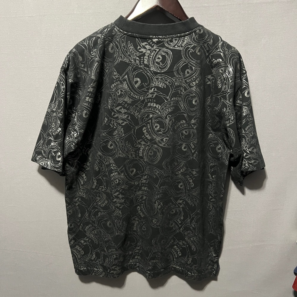 Raw Blue Mens 2XL Money Print T-Shirt Metallic Silver All Over Graphic Black